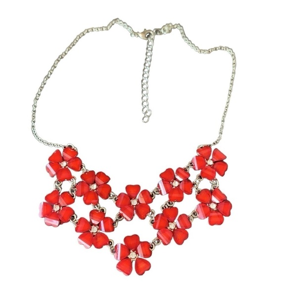 Faceted Red Flower Statement Necklace - Picture 3 of 6